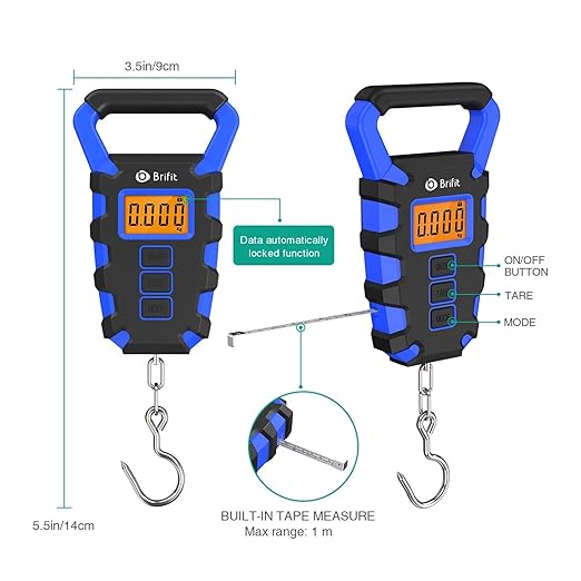 50Kg Hanging Scale with Ruler Digital Portable Fish Hook Electronic Weighting Luggage Scale LED Display Balance(Green)