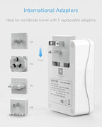 BESTEK Travel Adapter PD 35W, Universal Power Adapter 1 USB C 3 USB A, International Plug Adaptor Worldwide Outlet for US to European UK Spain - for Laptop, Phone, Camera