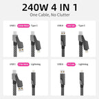 USB C Cable, 240W MAX 4 in 1 Charging Cord 5FT with E-Mark Chip, Fast Charging USB A/C to C/Lightning Cable for iPhone 17/16/15/14/13 Series, MacBook/Pad/Android/Tablets and More, iPhone Charger Cord