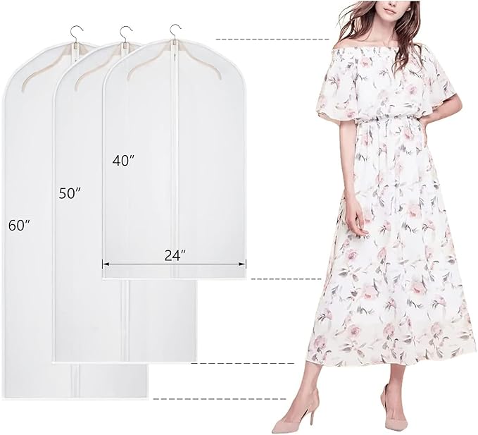 Clear Garment Bags for Closet Storage Suit Bag Set of 8 Hanging Clothes Cover Dress Bag Dust-Proof with Zipper for Suit, Coat, Long Dresses Clothes Storage 24” x50”