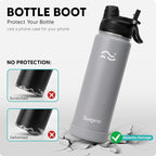 Swigina [2-IN-1 LID] Insulated Water Bottle with Silicone Boot (36hrs Cold/18hrs Hot) - DIY Stickers, Leakproof, BPA Free, 24 oz