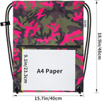 draw string back bag, Large Gym Sports string backpack for men and women with front zipper pocket and inside zipper pocket to keep key or phone(Pinkgreen camo)