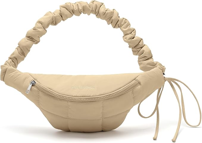 WESTBRONCO Puffer Fanny Packs for Women Small Crossbody Sling Bag, Nylon Quilted Belt Bag for Travel Hiking Running Waist Bag with Adjustable Strap
