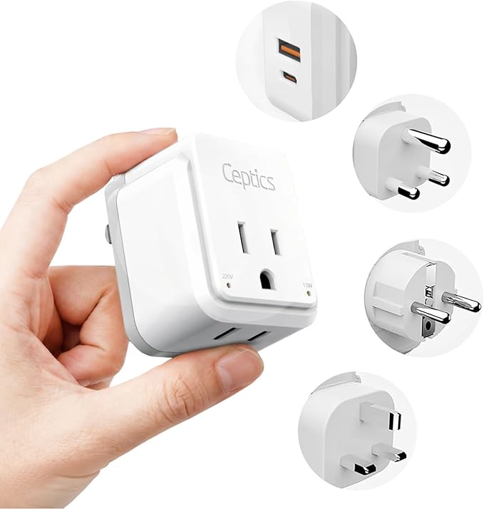 Ceptics South Africa Power Adapter Travel Set - 20W PD & QC, Fast & Safe with Dual USB & USB-C - 2 USA Outlet - Use All Over Africa, Zimbabwe, Morocco - Includes Type E/F, M, G SWadAPt Attachments