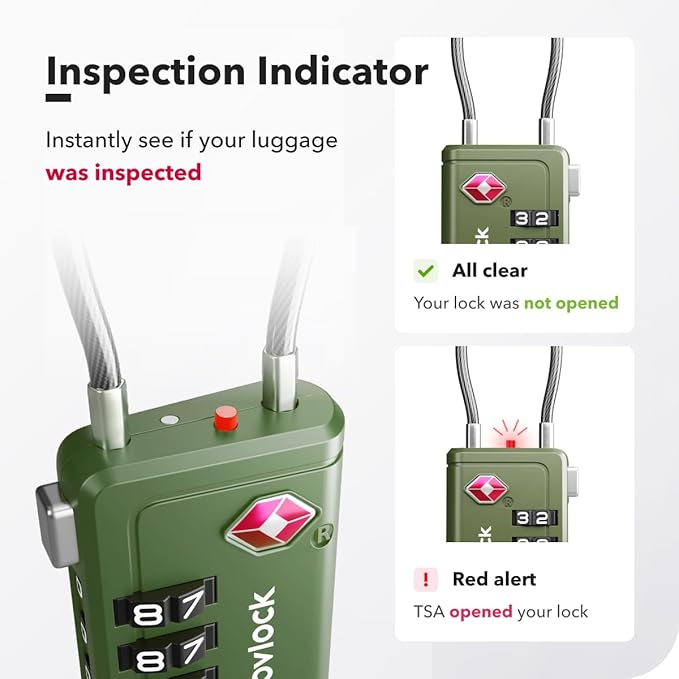 Luggage Locks TSA Approved with Inspection Indicator and Resettable 4-Digit, Easy-to-Read Combination, TSA Locks for Luggage, Suitcases, Backpacks & Travel Bags, Green, 2-Pack
