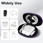 2Pack Oval Earbud Case Portable EVA Carrying Case Storage Bag Cell Phone Accessories Organizer with Carabiner for Earphone, Earbud, Earpieces, SD Memory Card, Camera Chips, Black/Purple