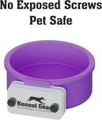 Dog Crate Water Bowl No Spill, 20oz Food-Grade Polypropylene Feeder, Secure Crate Mount with Covered Parts, Travel-Ready & Easy to Clean (Purple)