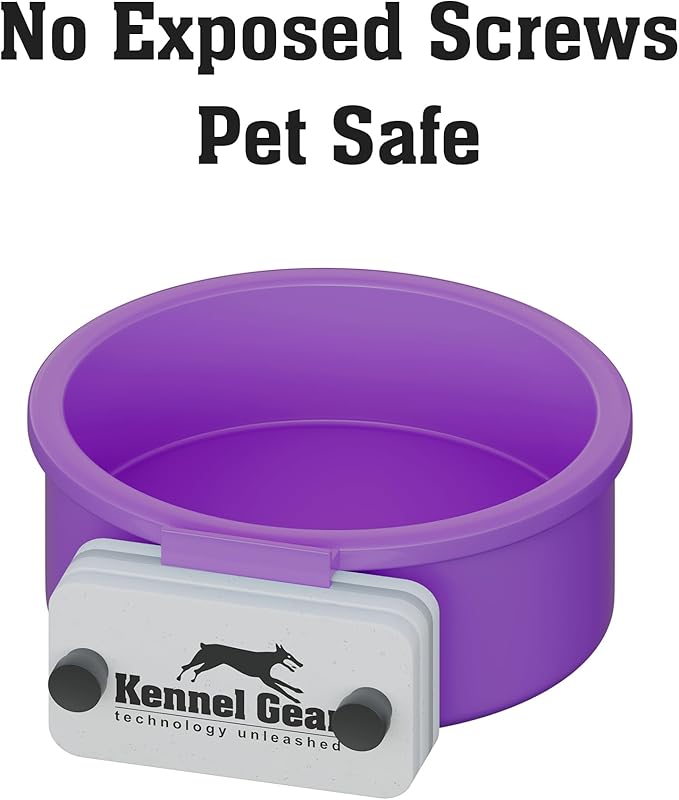 Dog Crate Water Bowl No Spill, 20oz Food-Grade Polypropylene Feeder, Secure Crate Mount with Covered Parts, Travel-Ready & Easy to Clean (Purple)