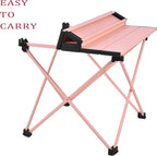 Grope Portable Camping Table with Aluminum Table Top, Folding Beach Table Easy to Carry, Prefect for Outdoor, Picnic, BBQ, Cooking, Festival, Beach, Home (Pink-L)