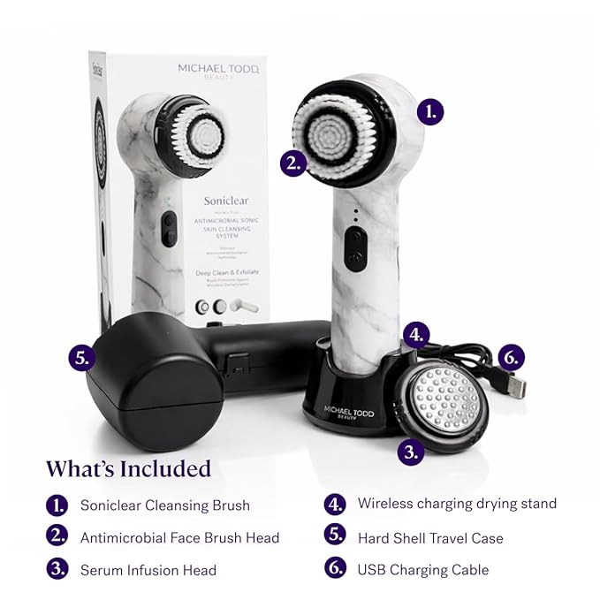 Michael Todd Beauty Soniclear Allure 2026 Reader’s Choice Award Winner Facial Cleansing + Exfoliation Brush System with Antimicrobial Protected Bristles, 4 Speeds, Serum Infusion Head + Travel Case