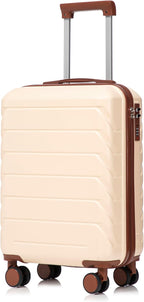 20 Inch Carry on Luggage with 14 Inch Cosmetic Case, 2 Pcs Hardshell Lightweight Durable Spinner Suitcase Set for Travel, Women, Men, TSA Lock, ABS, 20+14 Inch, Beige