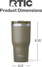 RTIC 30oz Essential Tumbler with Lid, Ceramic Lined, Insulated, Stainless Steel, Metal, Double Wall Vacuum-Insulation, Travel Cup for Iced Coffee, Tea, Hot and Cold Drink, Olive