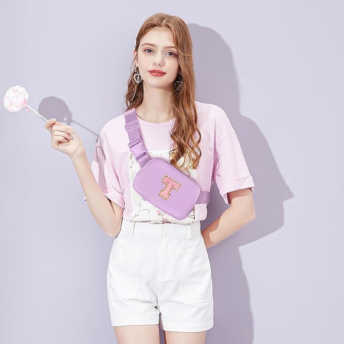 Gitus Initial Belt Bag Fanny Pack Crossbody Bag for Girls Birthday Gifts Age 8-10 Teen Girl Gifts Trend Stuff Personalized Letter Gifts for Daughter Sister (Lavender-T)