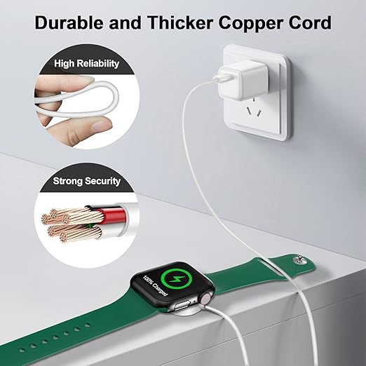 𝟐𝟎𝟐𝟔 𝐔𝐩𝐠𝐫𝐚𝐝𝐞𝐝 for Apple Watch Charger Magnetic Fast Charging Cable [Portable] Magnetic Wireless Charging Compatible with iWatch Series Ultra/9/8/7/6/SE/SE2/5/4/3/2-[1.2M] White