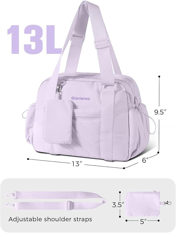 Small Gym Bag for Women - Puffer Duffle Weekender Work Duffel Carry on Overnight Nurse Dance Yoga Workout Tote Bag with Yoga Mat Holder Wet Compartment Coin Purse BPA-Free