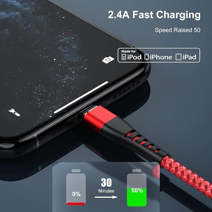 Essri 2Pack for iPhone Charger Cord 3FT, Lighting Cable 3 Feet to USB Charging Cable, Nylon Braided Charging Cord 3 Foot Compatible with iPhone 14 13 12 11 X XS XR 15 Pad -Red