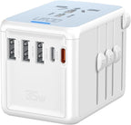 35W PD Universal Travel Adapter with 5 USB Ports + 2500W AC Outlet, Portable International Travel Adapter for Europe 200+ Countries, Compact Travel Charger for Cruise Vacation Business Trip