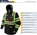 JKSafety Hi-Vis Reflective Safety Rain Jacket for Men Women Waterproof Rain Gears for Farming Fishing Work HV Rain Jacket with Inner Mesh Lining and Pockets (117A-Black 3XL)