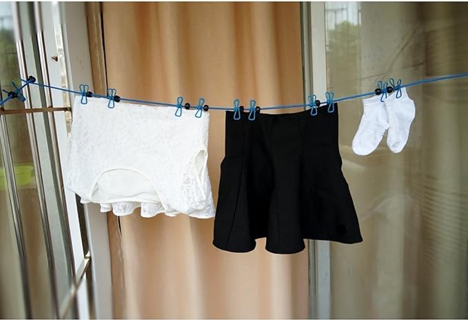 2 Pack 11 Feet Windproof Clothesline with 12 Blue Clips, Adjustable Clothes Line for Home, Travel and Outdoor Hanging Clothes