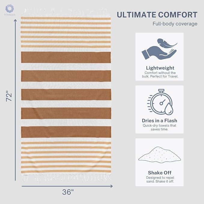 Cotton Turkish Beach Towel with Towels Oversized 36"x72" Pool Absorbent Extra Large Quick Dry Sand Travel Towel (Biscotti Luxe, 4 Pack)