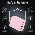 USB C Charger Block, 3-Pack 40W Wall Plug Fast Charging Block, Type C Charging Blocks Cube 4-Port PD + QC Power Adapter, Compatible with iPhone 17/16/15/14/13/12/11/Pro Max, Tablets（Pink）