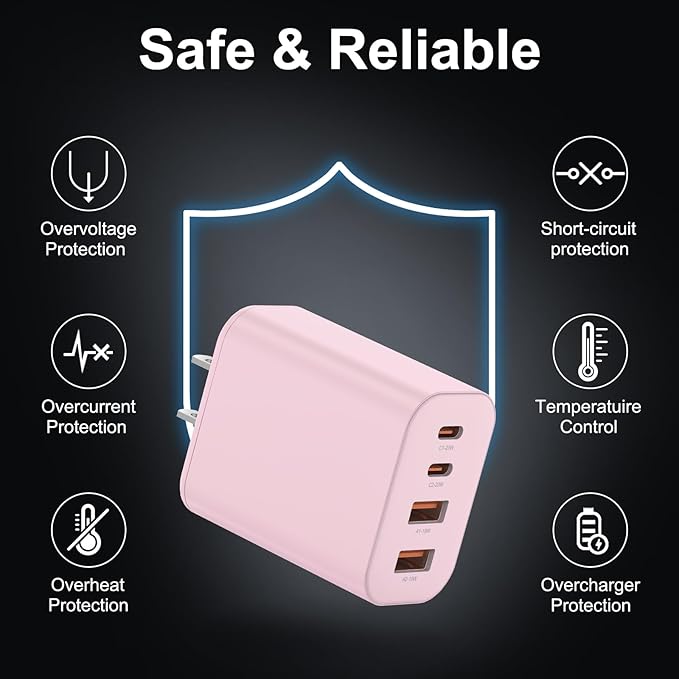 USB C Charger Block, 3-Pack 40W Wall Plug Fast Charging Block, Type C Charging Blocks Cube 4-Port PD + QC Power Adapter, Compatible with iPhone 17/16/15/14/13/12/11/Pro Max, Tablets（Pink）