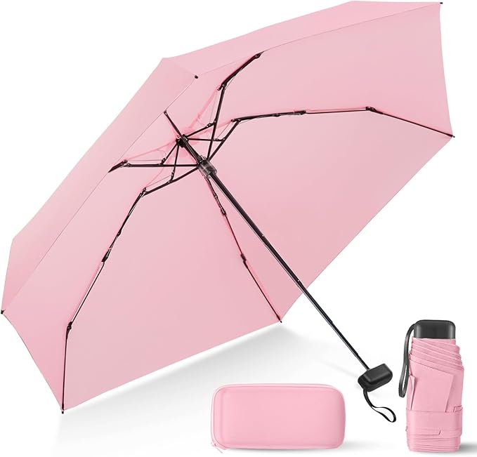 Compact Travel Umbrella with Case - Mini Umbrella for Purse, Small Lightweight &Tiny Design Perfect for Parasol Outdoor Sun&Rain Umbrellas