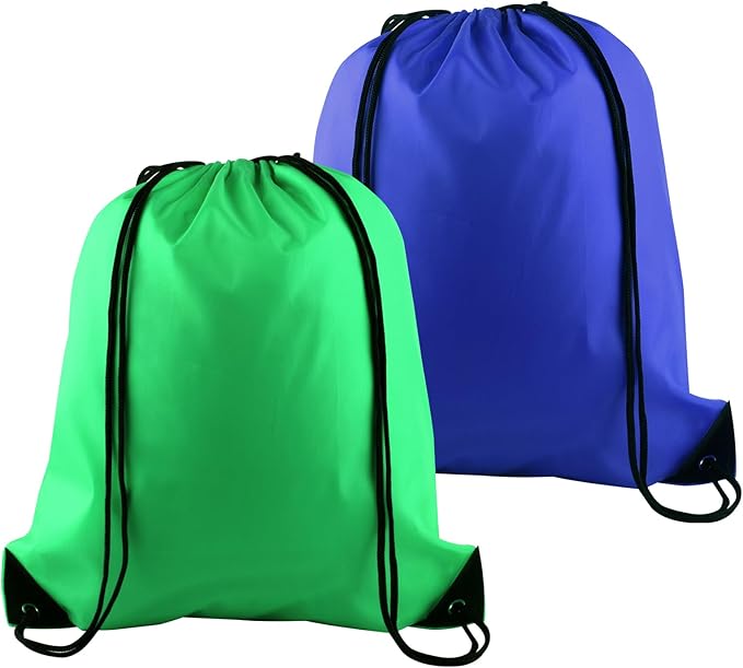 PLULON 2Pcs Drawstring Bags Bulk Drawstring Backpack Green Blue String Backpack Cinch Sack Sport Gym Backpack Bags for Yoga Traveling Outdoor Sports