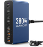 MEKIOJEO 12 Ports Aluminum Alloy 380W Charging Station Fast USB C Charger Block 65W Laptop GaN Charger for MacBook Pro/Air/iPad Pro/iPhone (Blue)