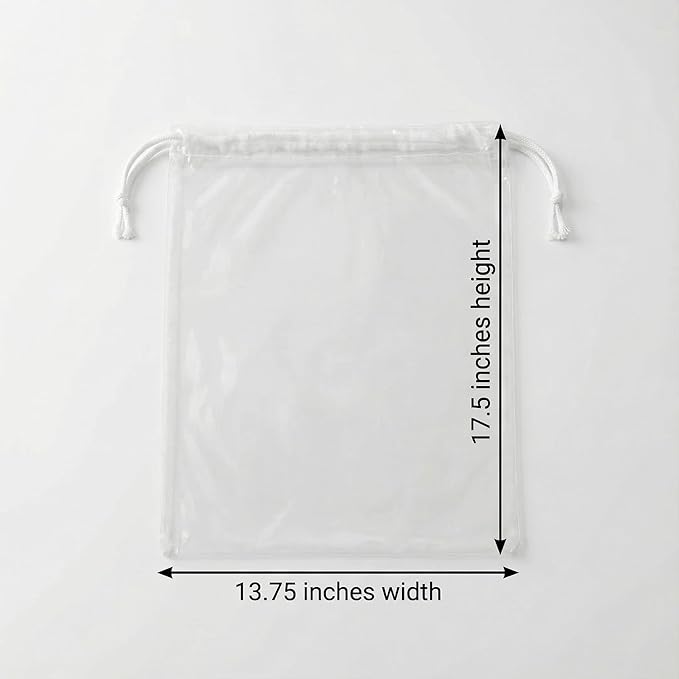 Clear LDPE Drawstring Bags (250 Pack) (13.75" x 17.5") 2 Mil Disposable Transparent Plastic with Double Cotton White Strings. Shoe Bags for Travel Large Storage Organizers Pouch (250)