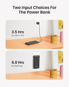 Portable Charger with Wall Plug, Slim USB C Power Bank with Built-in Cables, 10000mah LED Display External Battery Pack Compatible with iPhone/Android & More (Black)