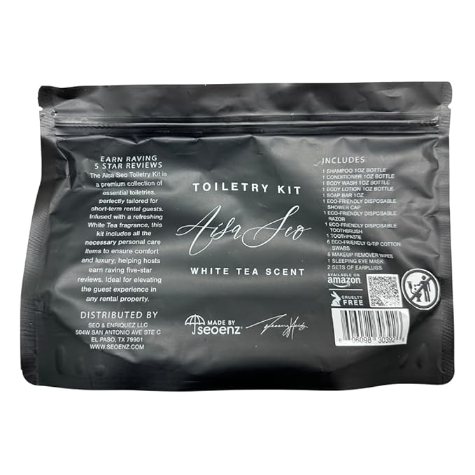 24 Piece Hotel and B&B Toiletry Kit | 1oz Shampoo, Conditioner, Body Wash, Lotion, Bar Soap, Shower Cap, Razor, Toothbrush, Qtips & Makeup Wipes (Kit, 50)