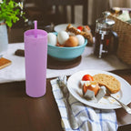 Volhoply 20oz Plastic Skinny Tumbler,Double Wall Tumblers with Lid and Straw,Reusable Travel Iced Coffee Mug,BPA Free Matte Acrylic Water Cups With Straw for Parties,DIY Gift(Purple,1 Set