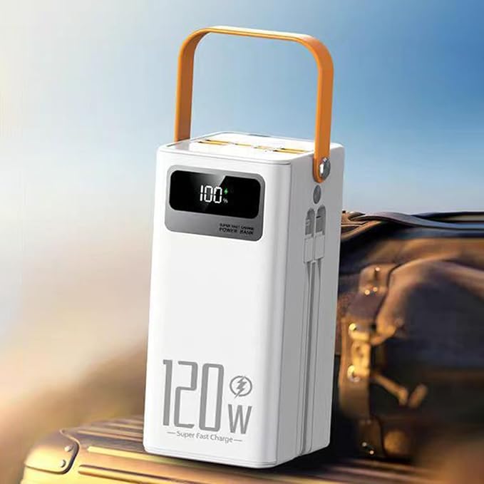 Solar Battery Mobile Bank - 120W External Power Bank, 50000mAh 4 Outputs & 3 Inputs | Portable Survival Gear with Light, Built-in Cables for Devices, Road Trip, Hiking, Backpacking, Camping, Fishing