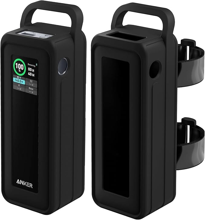 Protective Silicone Case for Anker Prime Power Bank 27,650mAh 250W - Portable with Handle & Hook Loop Strap, Anti-Slip & Shockproof Design (Black)