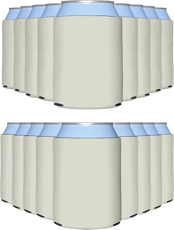 PartyPrints 25 Pack Grey Sandstone Blank Can Cooler Sleeves, Customizable Bulk Sublimation Insulated Foam for Beer, Collapsible Plain Drink Holder, Cold Soda Insulator, 12oz Regular, 16oz Tall Cans