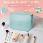 Toiletry Bag Travel Bag with Hanging Hook, Waterproof Capacity Hanging Multifunctional Makeup Bag for Toiletries, Portable Cosmetic Bag Travel Organizer for Women and Men(Light Blue)