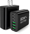 90W GaN USB C Charger Block [2 Pack],6-Port USB C Wall Charger Fast Charging 45W PD Power Adapter for MacBook Air/iPad Pro/iPhone 17Pro Max/Samsung Galaxy S24 Ultra/Tabs for Home Travel