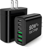 90W GaN USB C Charger Block [2 Pack],6-Port USB C Wall Charger Fast Charging 45W PD Power Adapter for MacBook Air/iPad Pro/iPhone 17Pro Max/Samsung Galaxy S24 Ultra/Tabs for Home Travel