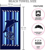Beach Towel Microfiber Beach Towels Sand Free Quick Dry Lightweight Thin Sand Free Towels Dolphin Travel Towels for Adults Women Men Girls Kids Beach Essentials Accessories
