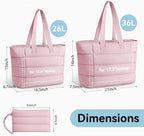 Puffer Tote Bag with Pouch,Women's Lightweight Quilted Shoulder Bag,15.6"/17.3" Laptop Travel Weekender for Work & Nurses