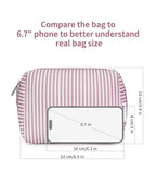 Narwey Striped Makeup Bag Travel Cosmetic Bag Organizer Toiletry Bag Make Up Bags with Compartments for Women Girls (Large, Dusty Rose Stripe)