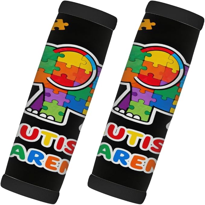 2 Pack Luggage Handle Wrap with Travel Tags - Non-Slip Protective Cover Soft Handle Grips Covers for Suitcase(Colorful Puzzle Autism Elephant)