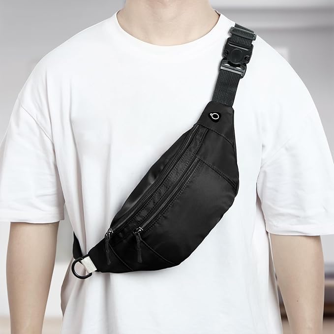 1PCS Crossbody Fanny Pack Large Capacity Waist Bag with 4-Zipper Pockets Adjustable Strap Fanny Packs Waterproof Oxford Cloth Travel Belt Bag for Outdoor Shopping Travel Men Women,Black