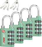 Forge Dual-Opening: Key or Combination Lock, TSA Approved Lock for Luggage, Pelican case, Travel, Gym, School, Luggage Combination Lock, Travel Bag Lock (Green 4 Pk)