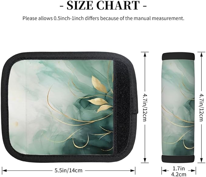 Abstract Green Leaves 2 Pack Luggage Handle Wrap Set of Neoprene Luggage Tags for Suitcases Bag Strap Wrap Cover Travel Airplane Accessories Covers Markers Sleeve Grips Identifiers Cruise