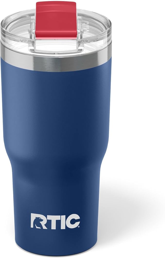RTIC 20oz Essential Tumbler with Lid, Ceramic Lined, Insulated, Stainless Steel, Metal, Double Wall Vacuum-Insulation, Travel Cup for Iced Coffee, Tea, Hot and Cold Drink, Patriot