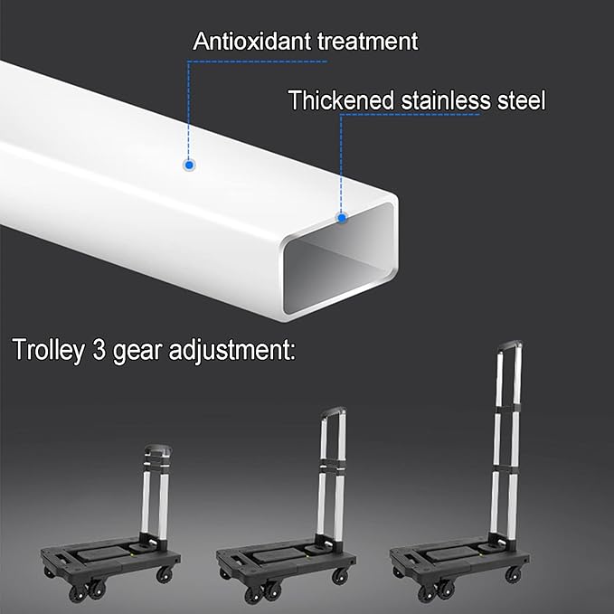 Sack Truck, Portable Folding Sack Truck, 5 Wheeled 360° Rotating Cart Heavy Duty Pushing/Pull Cart with 125kg Load Capacity, Car Luggage, Travel Platform Trolley