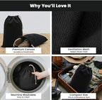 LFH Cotton Rich Shoe Storage Bags with Drawstring, Dustproof Breathable Reusable Organizer, Perfect For Travel, Dorm, Hotel, College, Gym, Machine Washable 12"x17" (Pack of 4) - Black sand