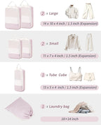 Narwey 6 Set/5 Set Compression Packing Cubes for Travel Kids Women Carry on, Packing Organizers Bag for Backpack Luggage Suitcase Duffle Bags